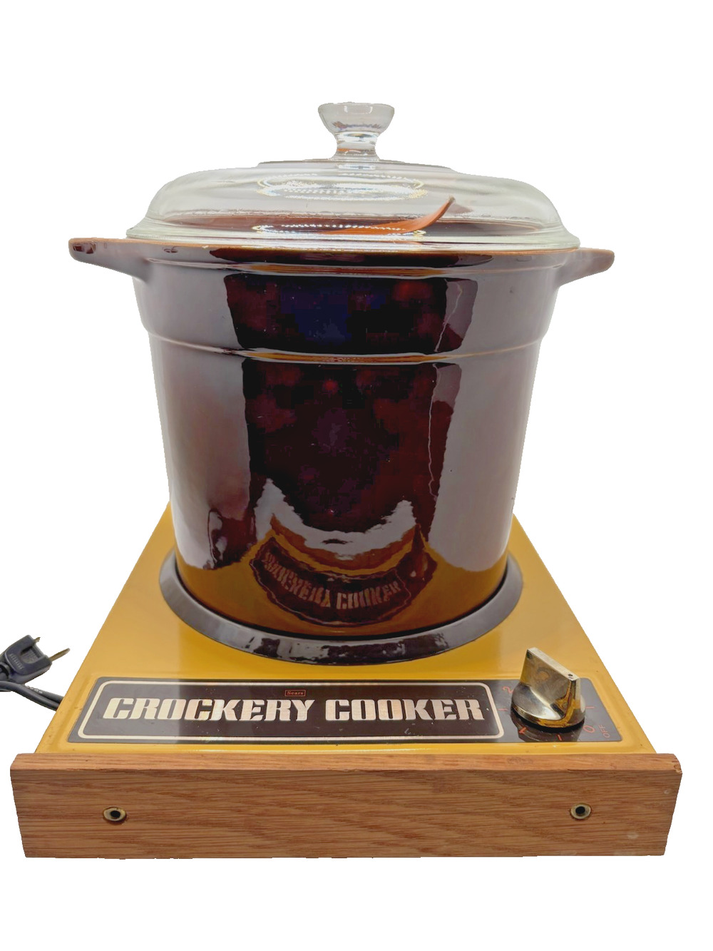 VTG 1970"s Sears Crockery Cooker Slow Cooker Hot Plate W/ Crockpot & Li d WORKS